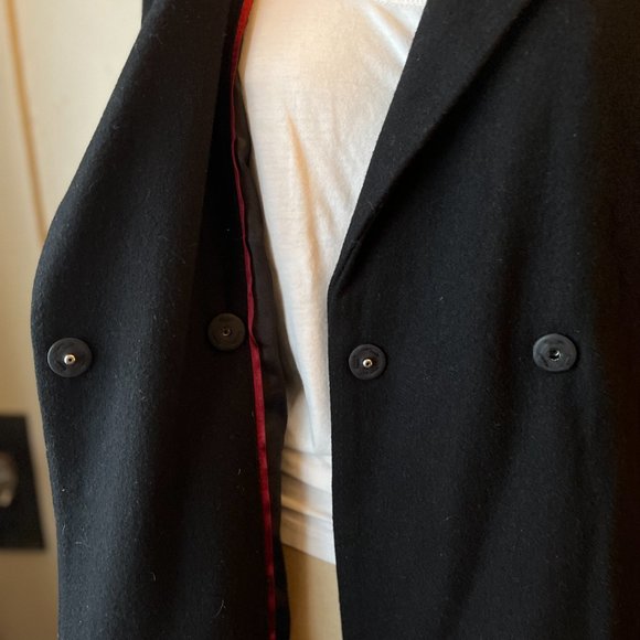 Long Black Women's Wool blend Coat - Picture 3 of 6